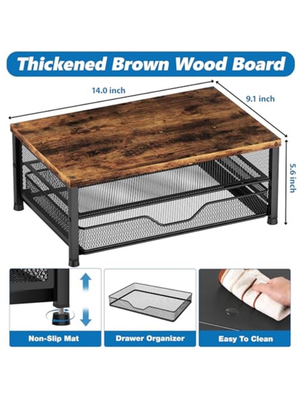 Metal Monitor Stand Desk Organizer With Drawer Two Tier Computer Riser Shelf - Picture 2 of 6